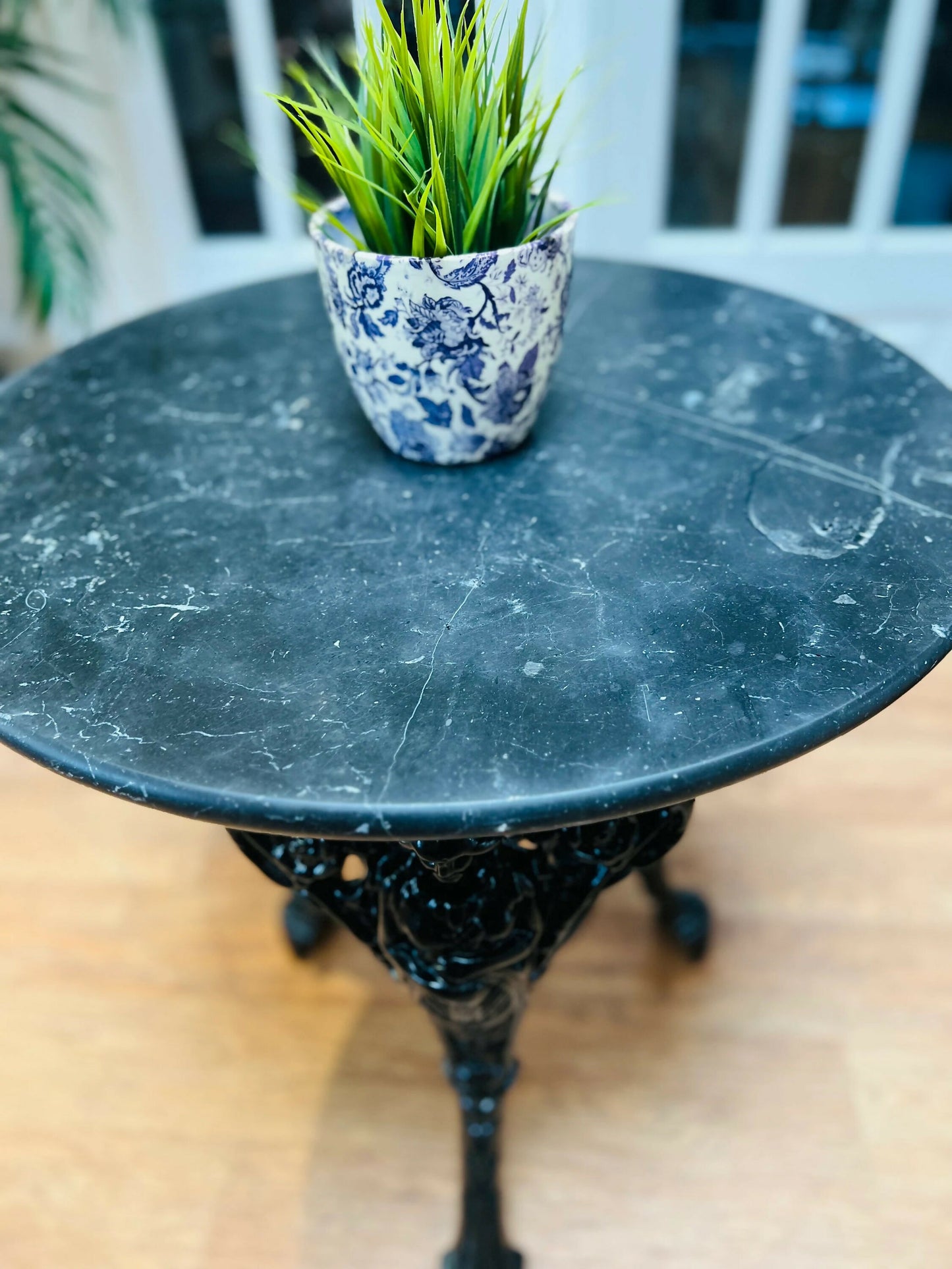 Pair of Cast Iron Tables with Granite Tops