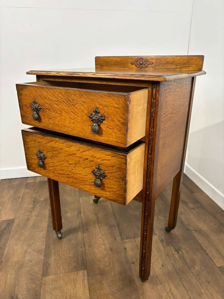 Vintage Oak Two Drawer Chest on Castors