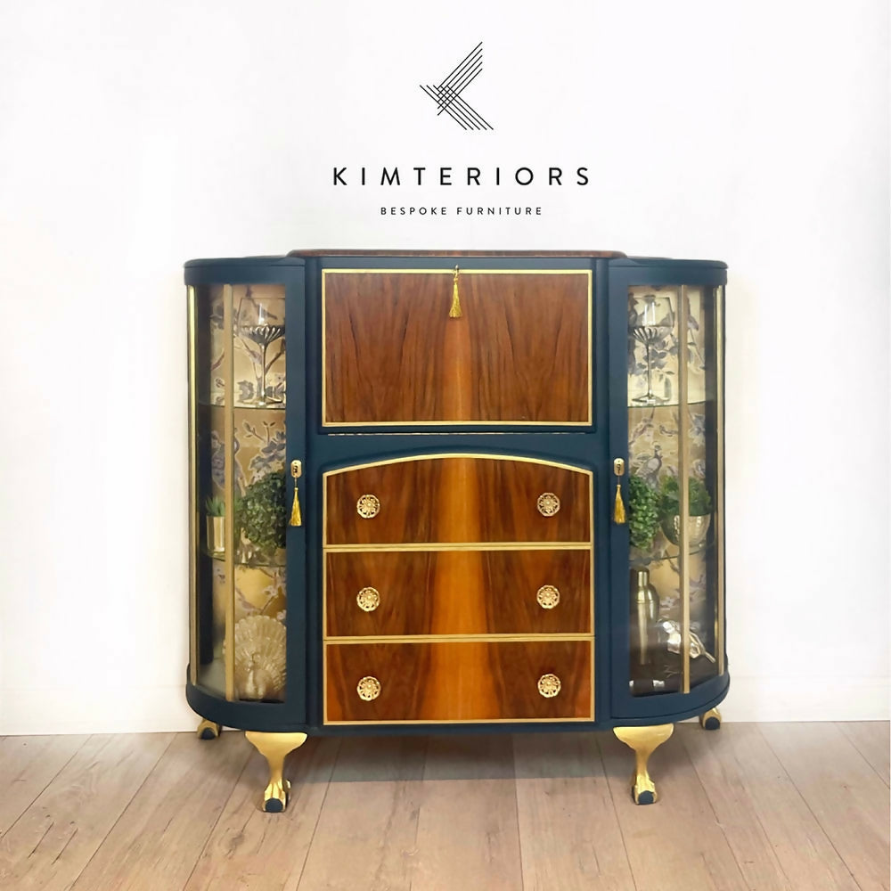 Teal Blue and Gold Cocktail Cabinet