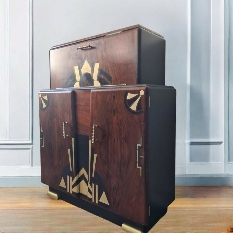 Art deco drinks cocktail tall cabinet IN NAVY