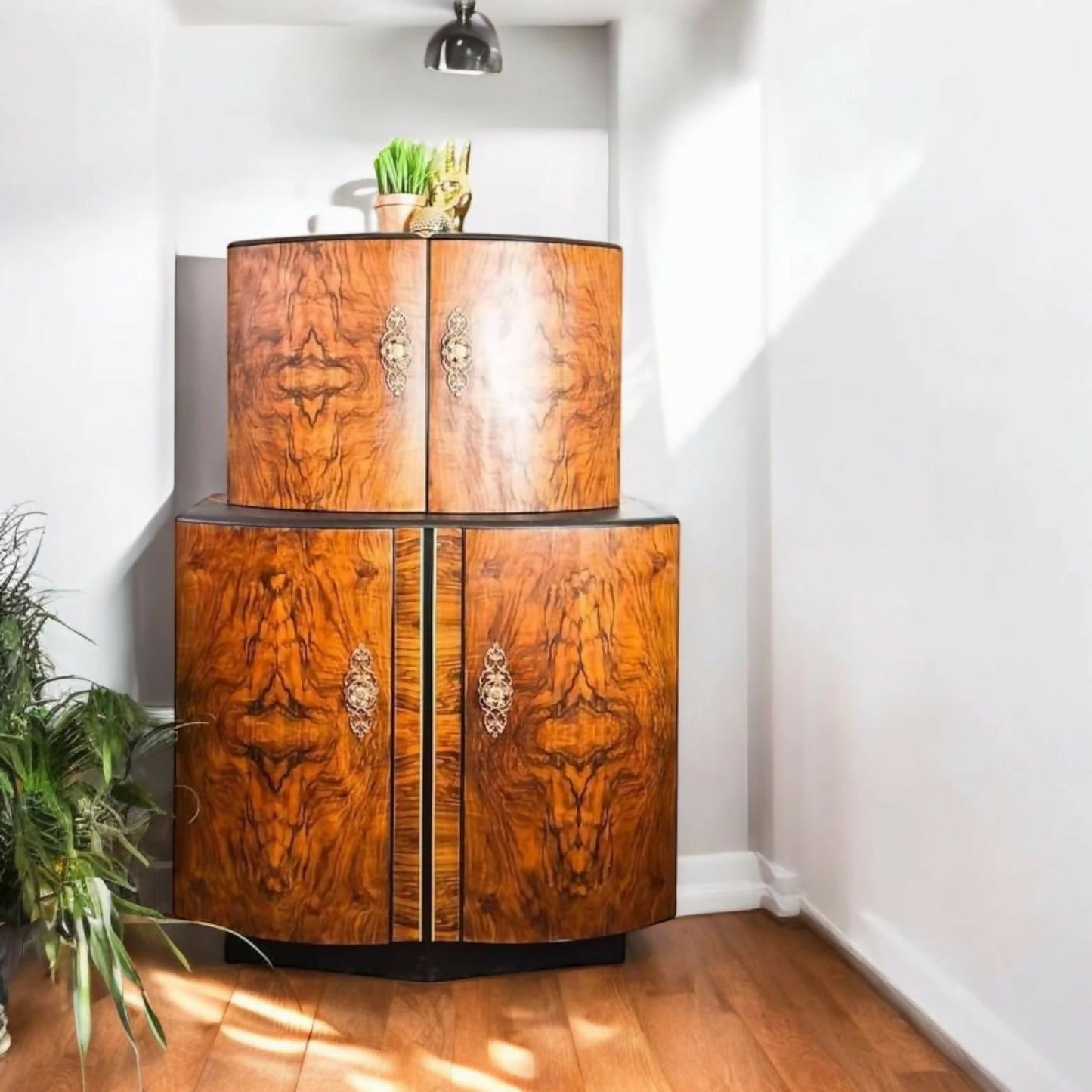 Black art deco walnut drinks cabinet