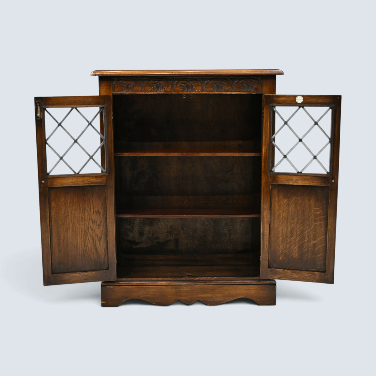 Bevan Funnell Reprodux Low Bookcase with 2 Shelves Leaded Glass FREE UK Delivery