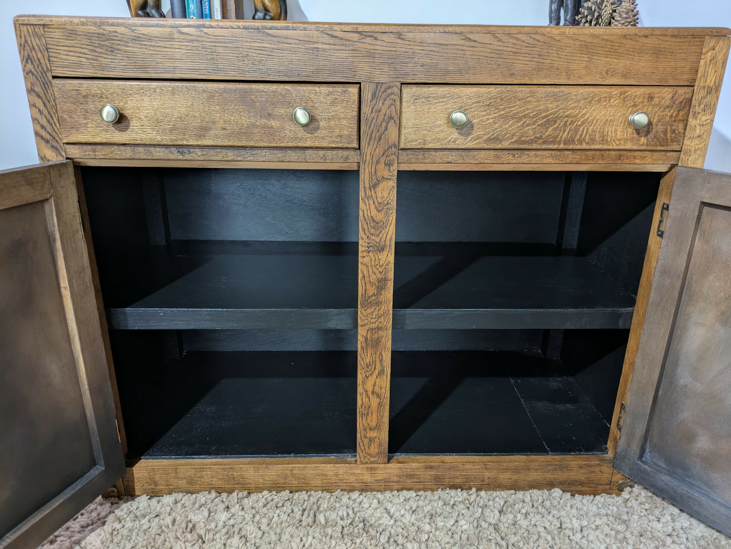 Hand-Painted Vintage Cupboard in Annie Sloan Black and Hornfleur | Decoupage Detail and Brass Hardware