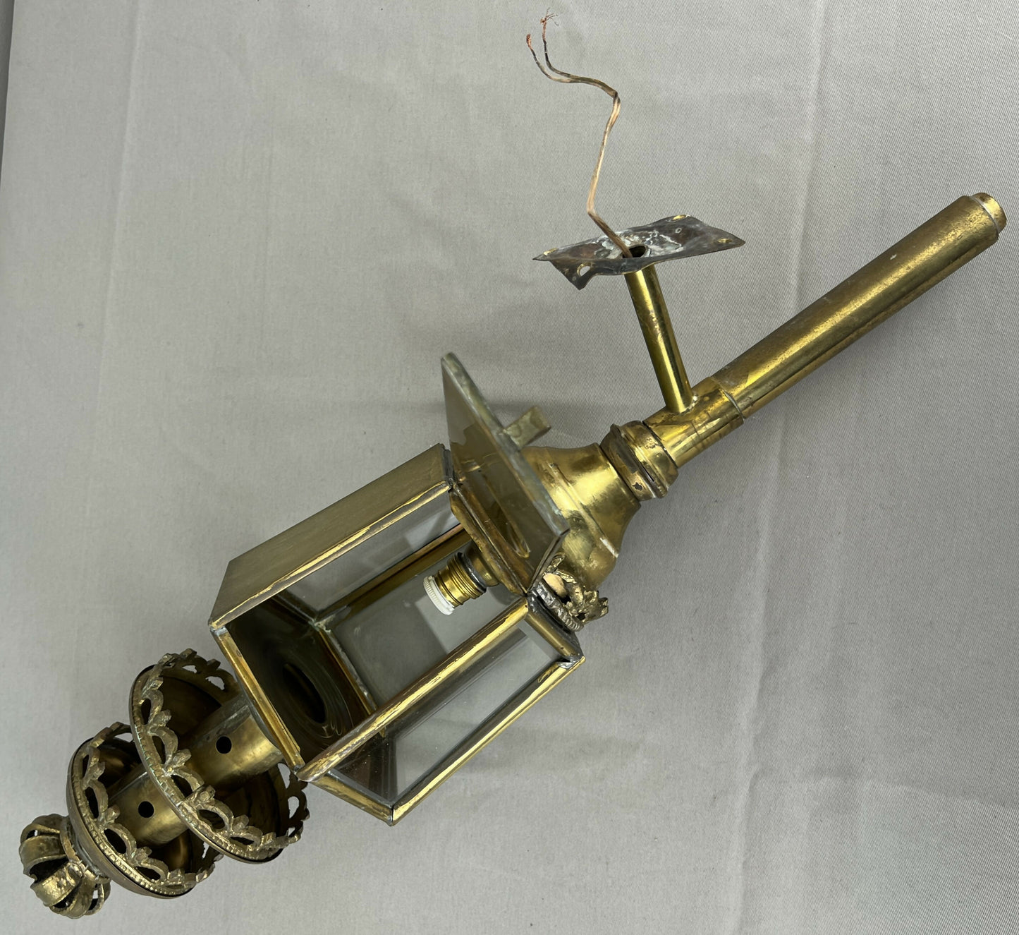 Pair of Wall Lights Antique French Style Lantern Sconces Glass LOT 6478
