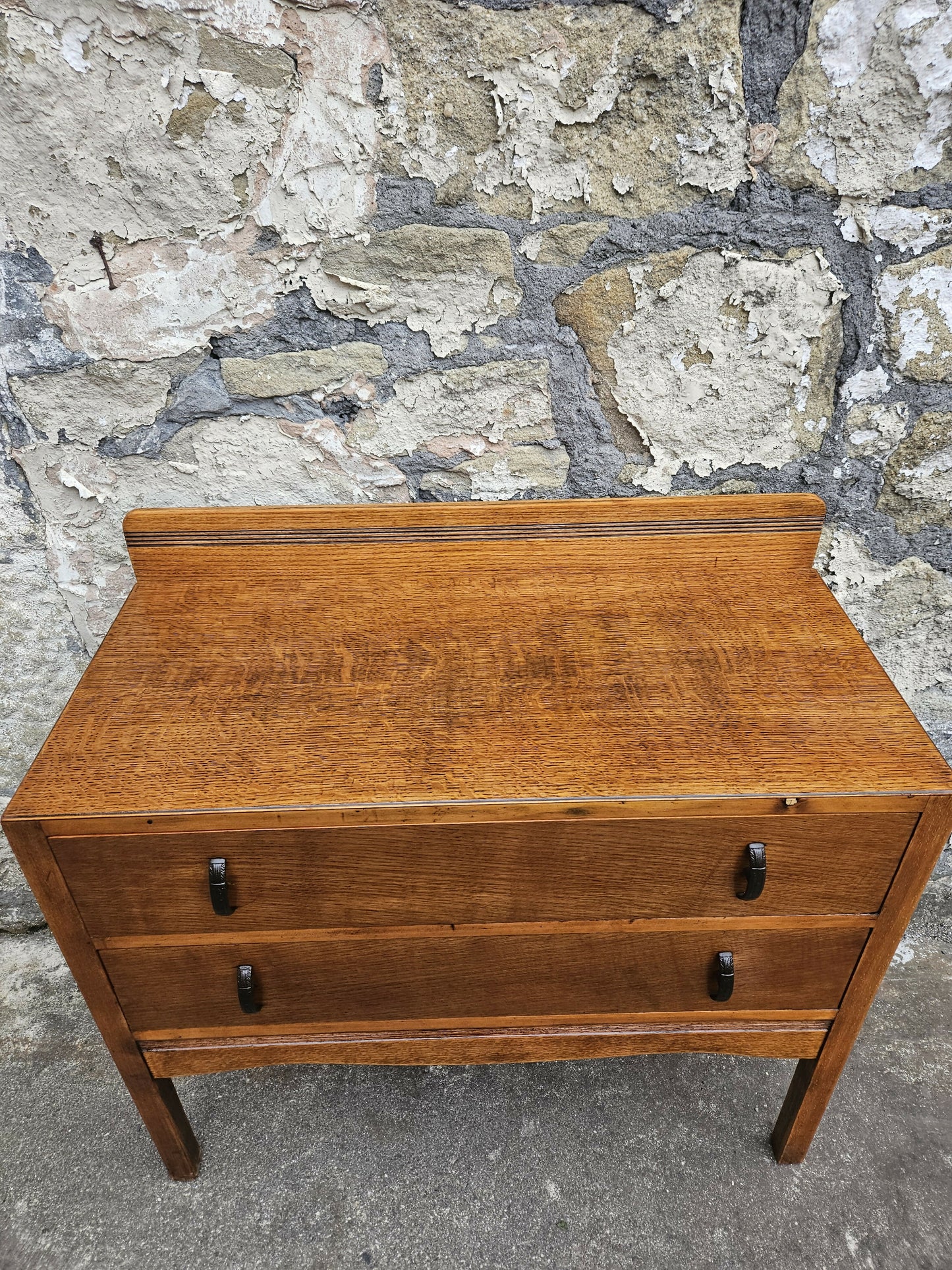 Vintage Oak Chest of Drawers: Mid-Century Modern Tallboy Cabinet Two Drawer