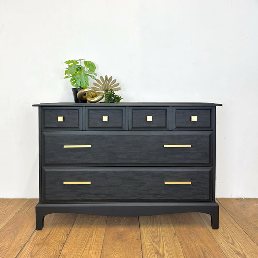 Made to order- Refinished Mid Century Stag Minstrel Chest of drawers, black, vintage dresser