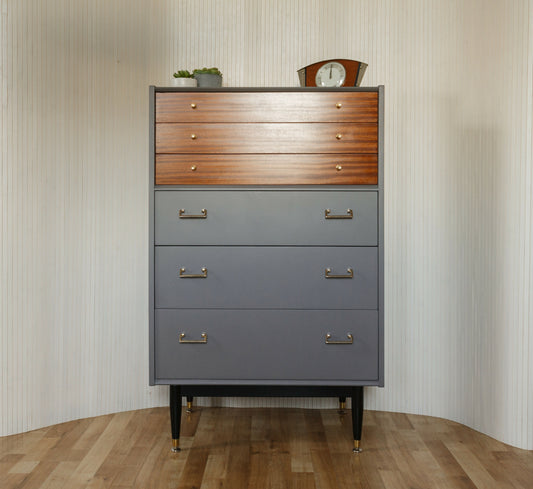 Mid century Nathan chest of drawers refinished in grey with Fusion Mineral Paint