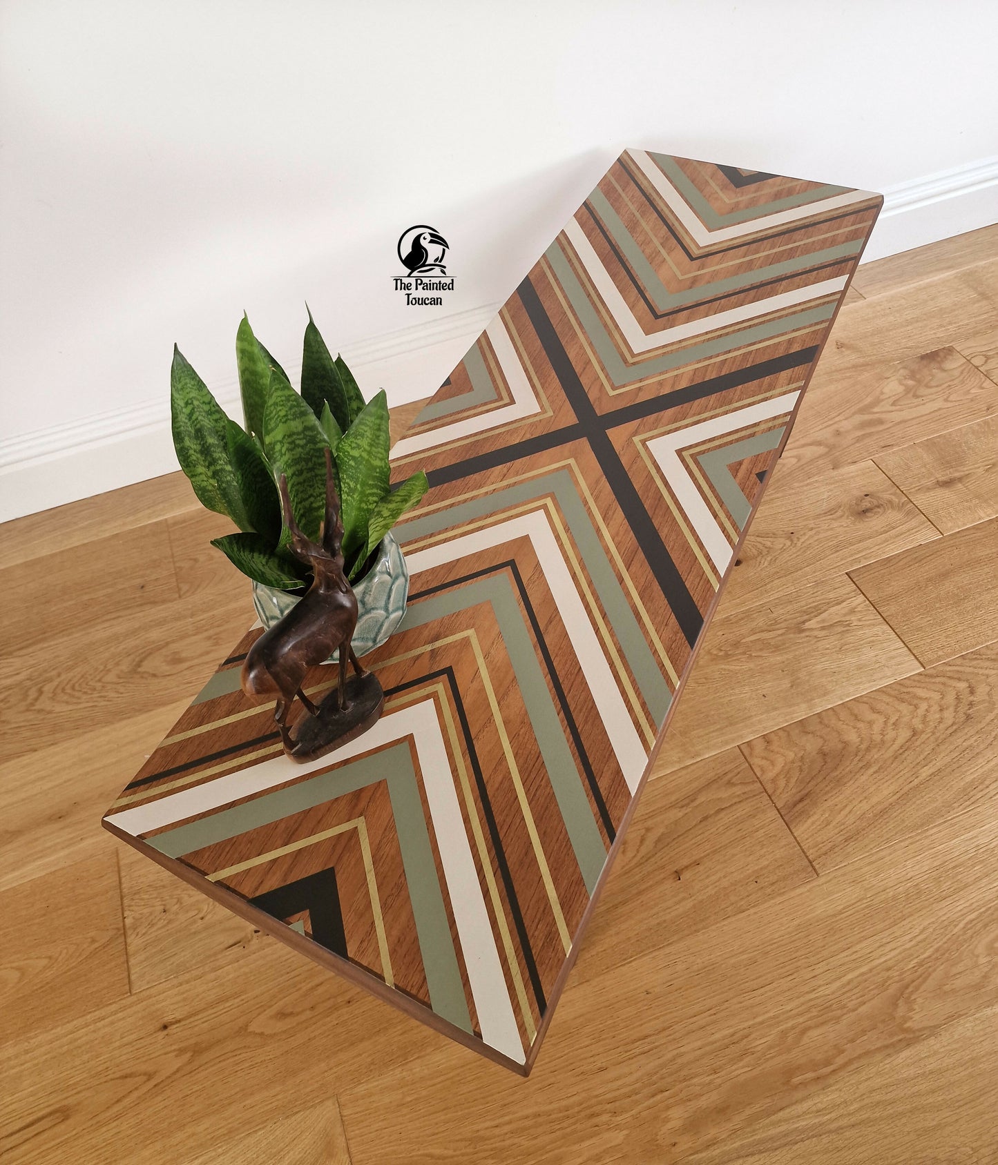 Large Mid-Century Teak Coffee Table customised with tape design