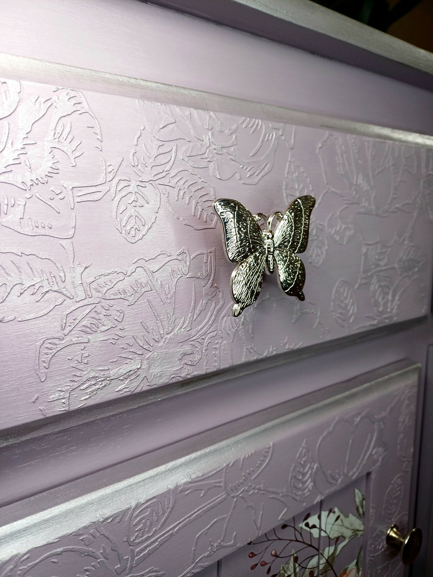 Upcycled Lilac and Silver Floral Cupboard
