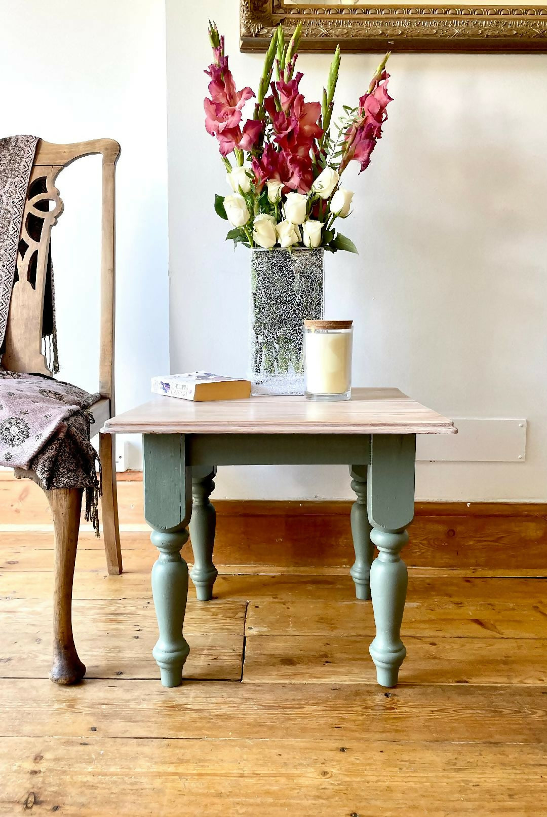 Hand Painted Sage Green Side Table