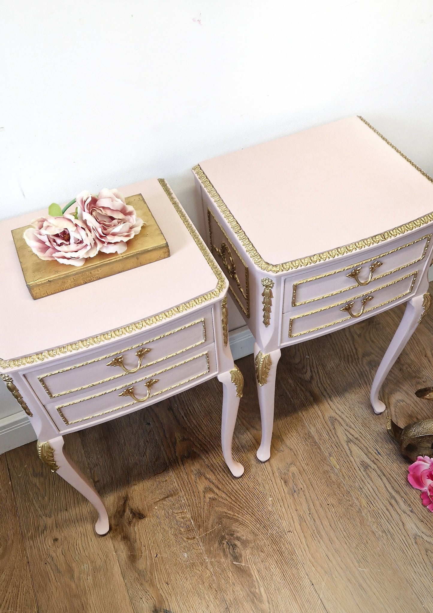 Dusky pink louis bedside cabinets