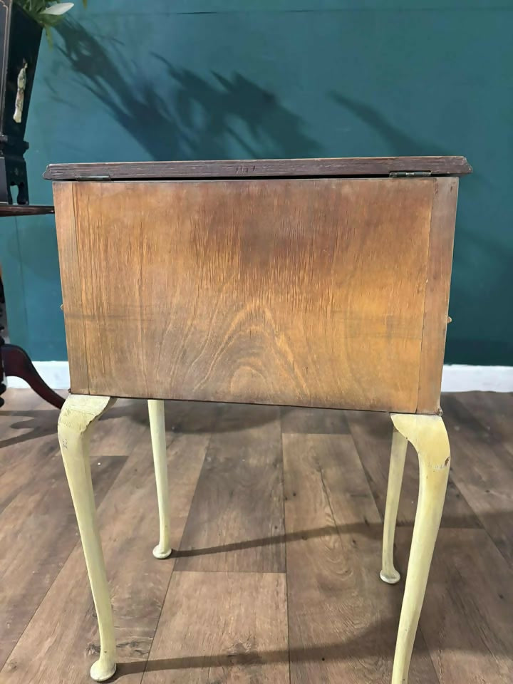 Vintage Walnut Sewing Box on Cabriole Supportse