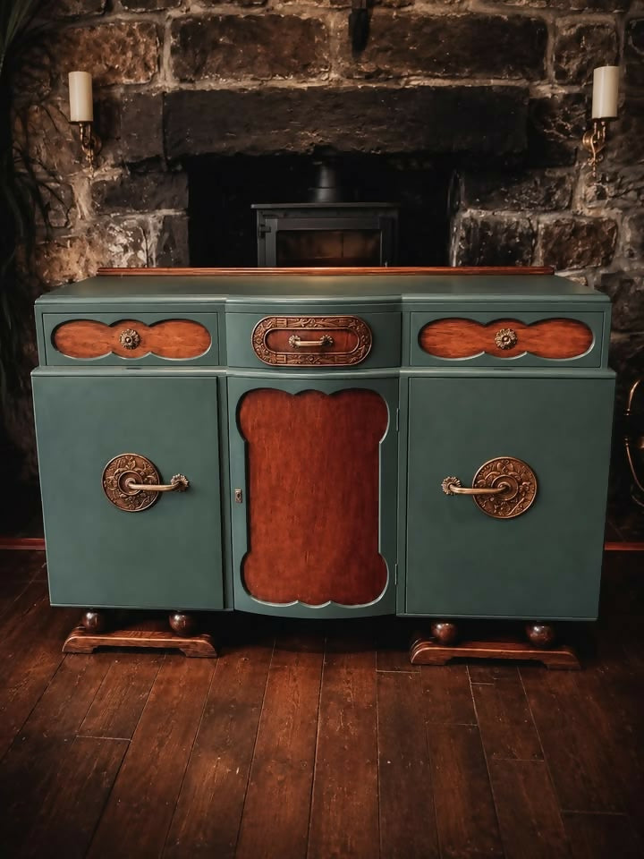 Vintage Art Deco Sideboard - Green & Original Wood