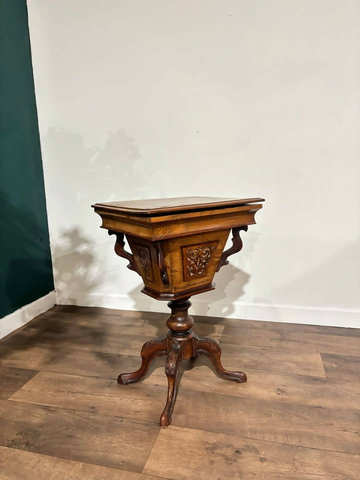 Victorian Walnut Trumpet Sewing Table6