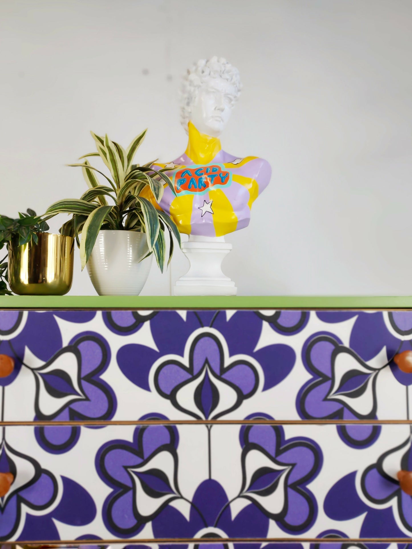 Chest Of Drawers In Yeabridge Green And Retro Pattern