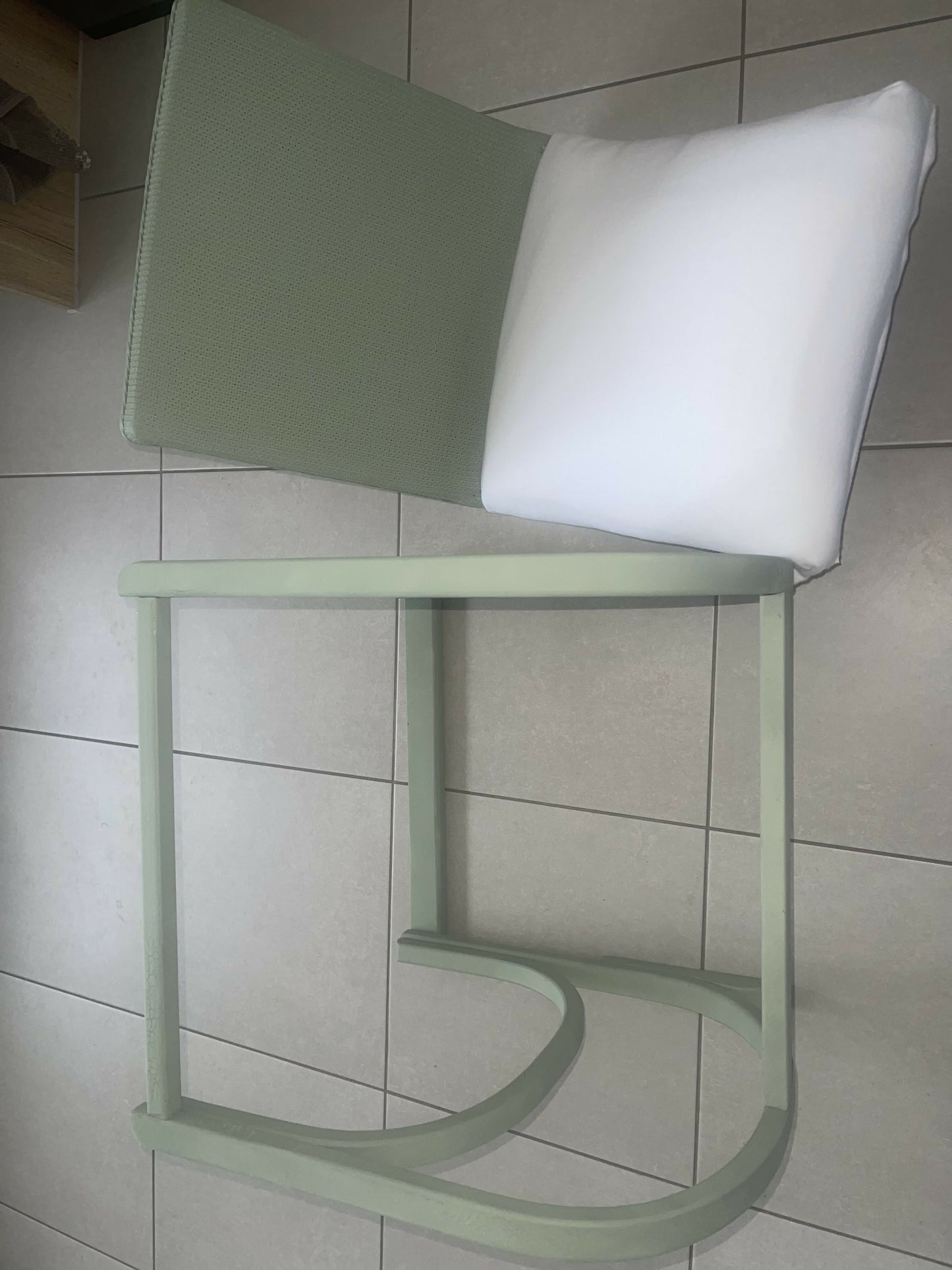 Mid century chair. Comes in two pieces. Very cool. Sage green - you choose your fabric.