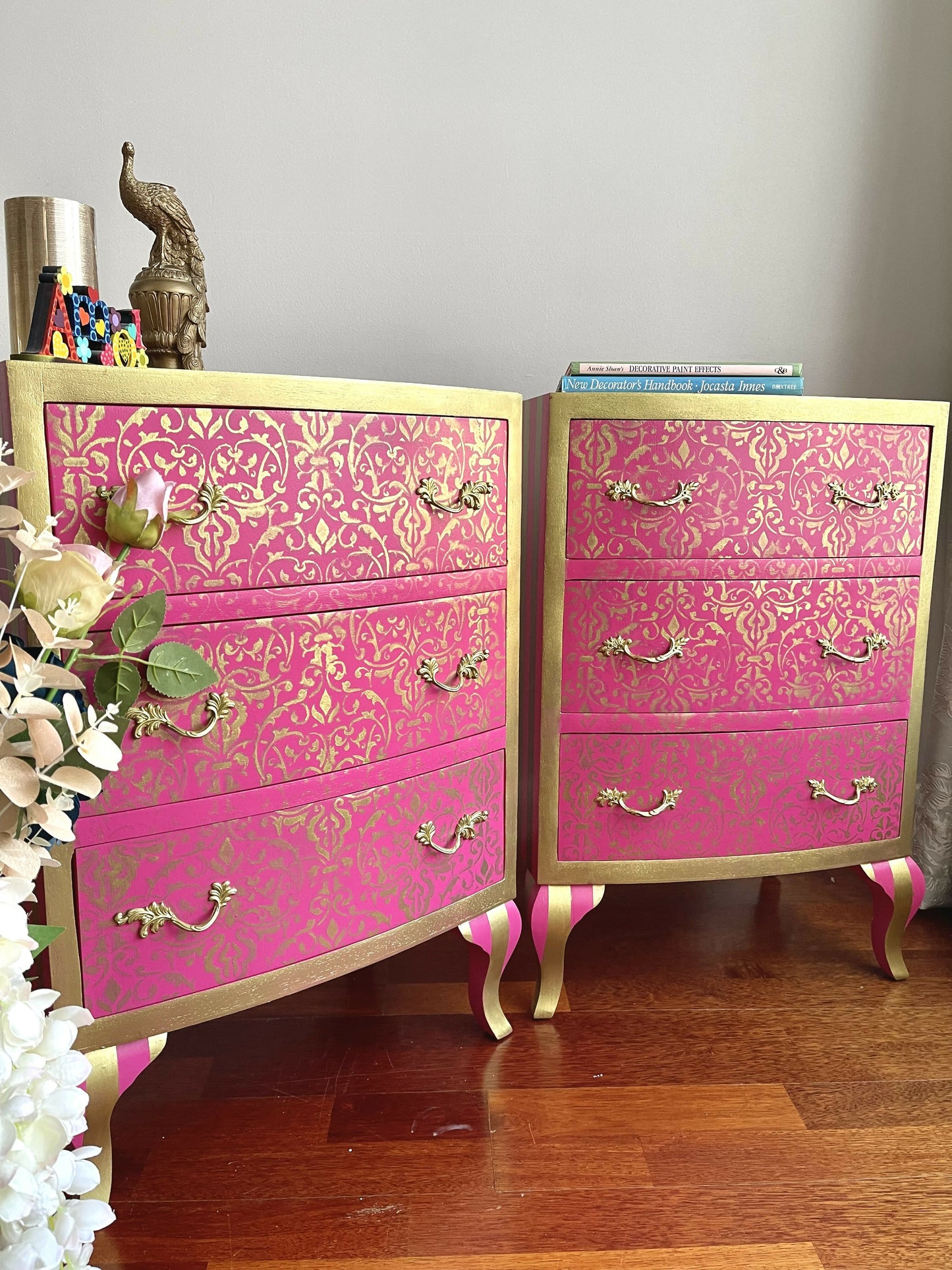 Pair of Pink and gold bedside-Whimsical