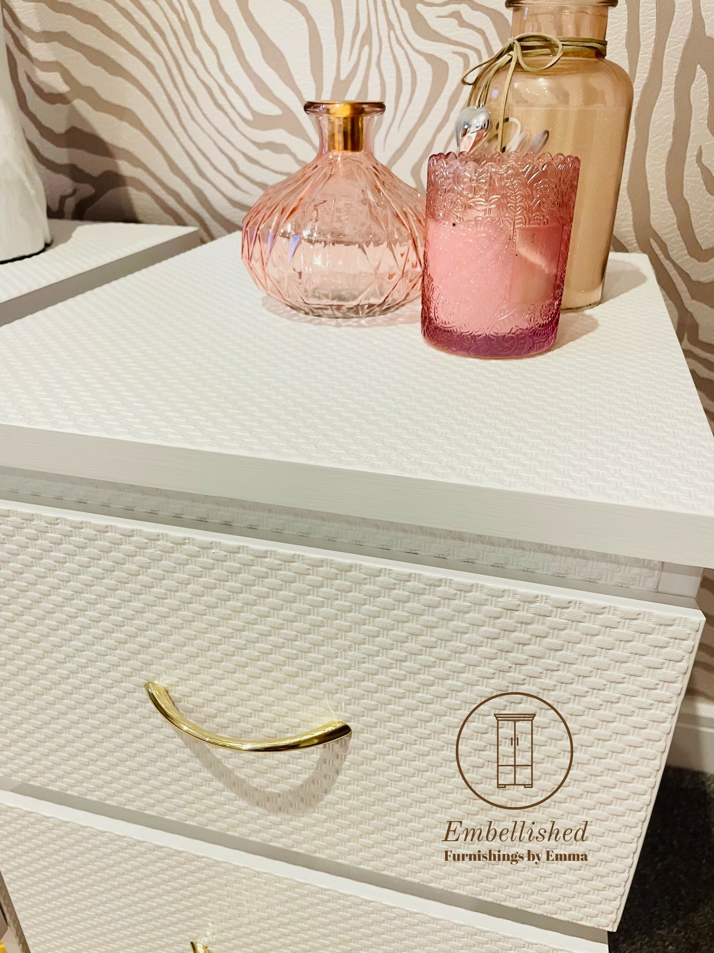 Pair of white textured bedside cabinets (SOLD)