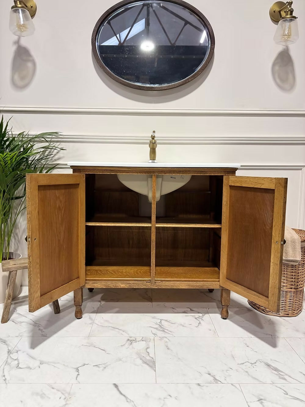 Vintage Oak Bathroom Vanity Unit