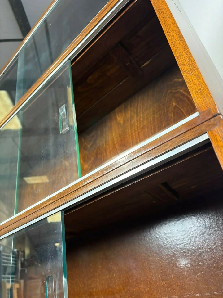 Minty Oxford Mid Century Library Oak Glazed Six Tier Bookcase