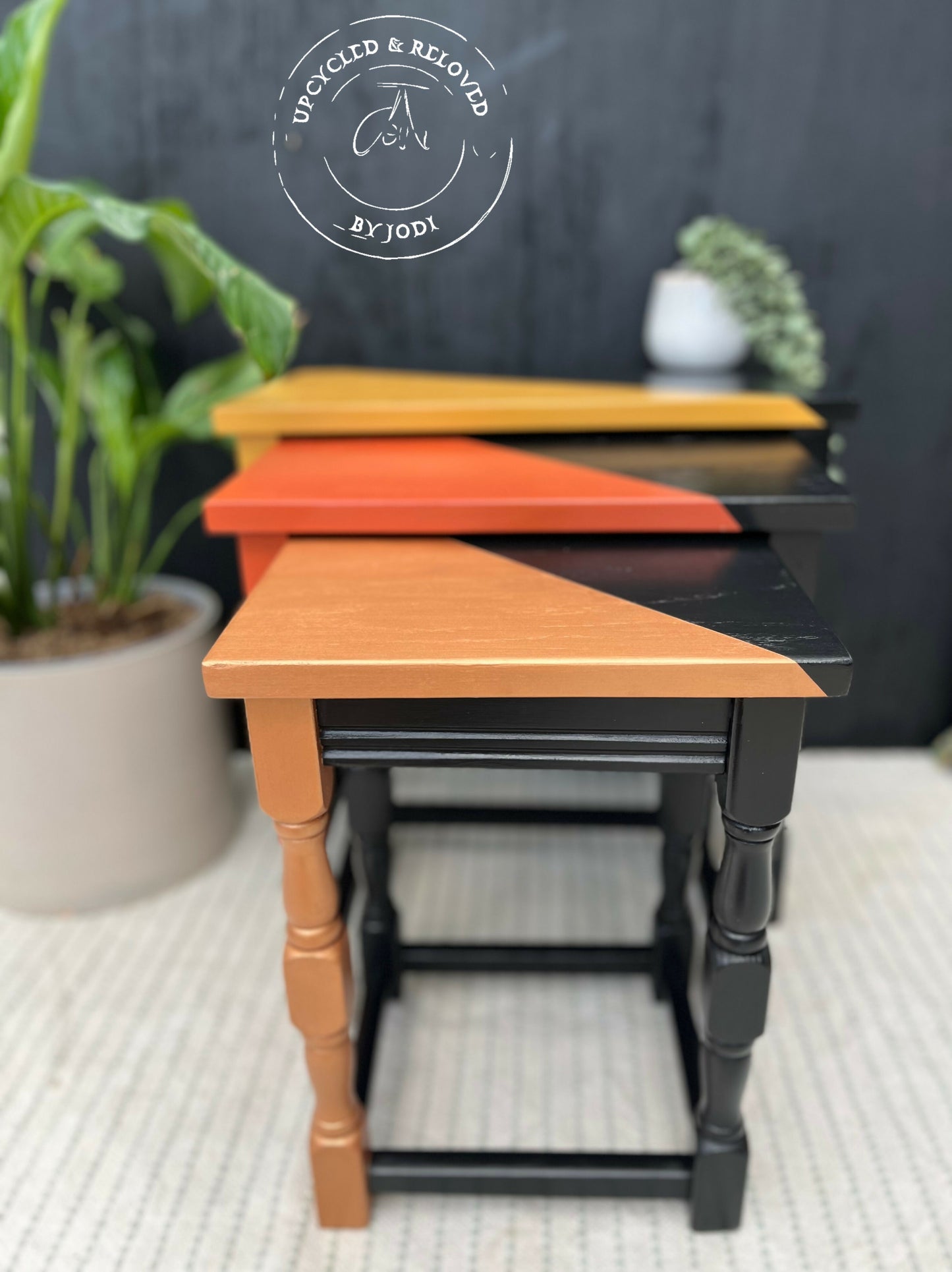 RETRO NEST OF TABLES IN BLACK, ORANGE & YELLOW