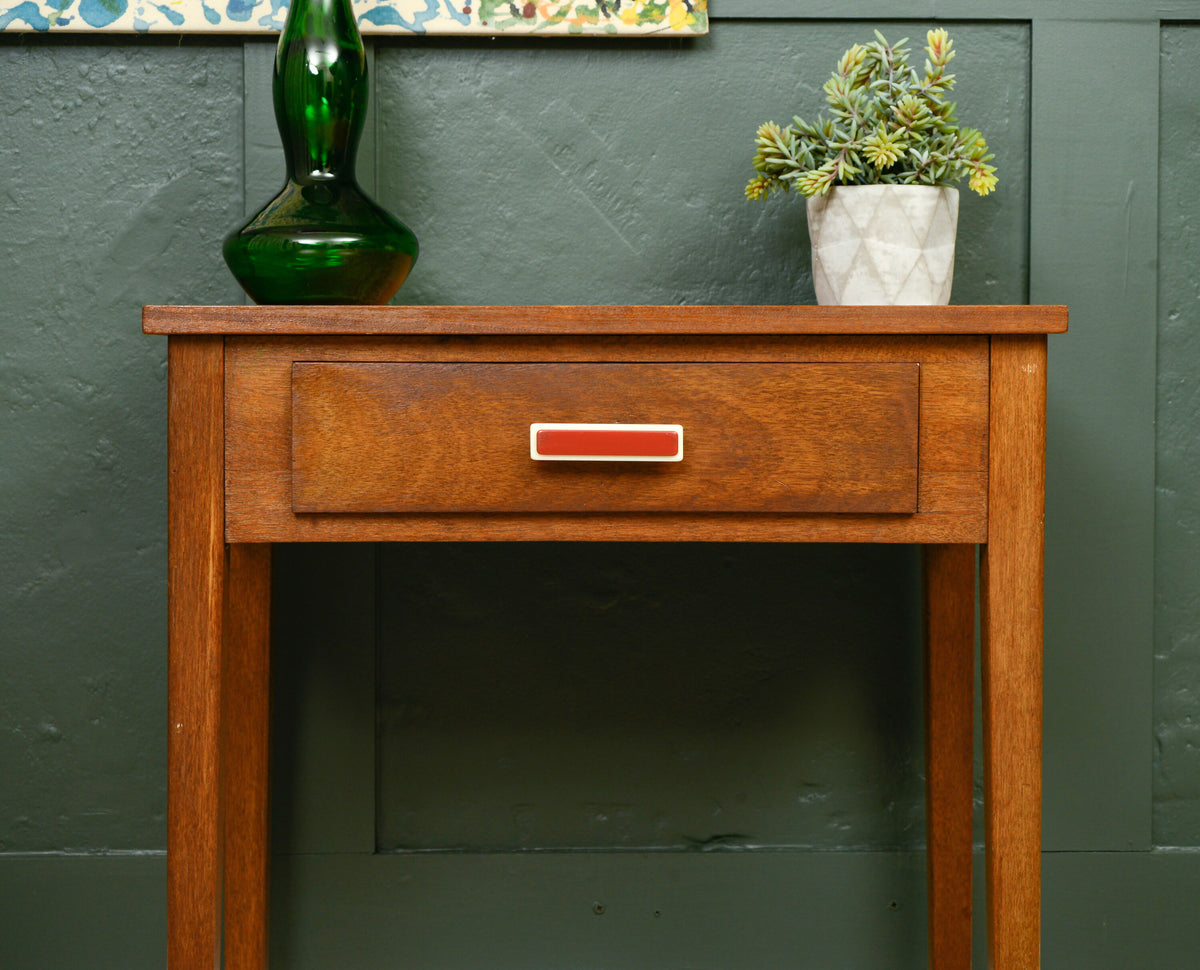 Mid Century Teak Console Table Side Table with Red Handle - 1960s