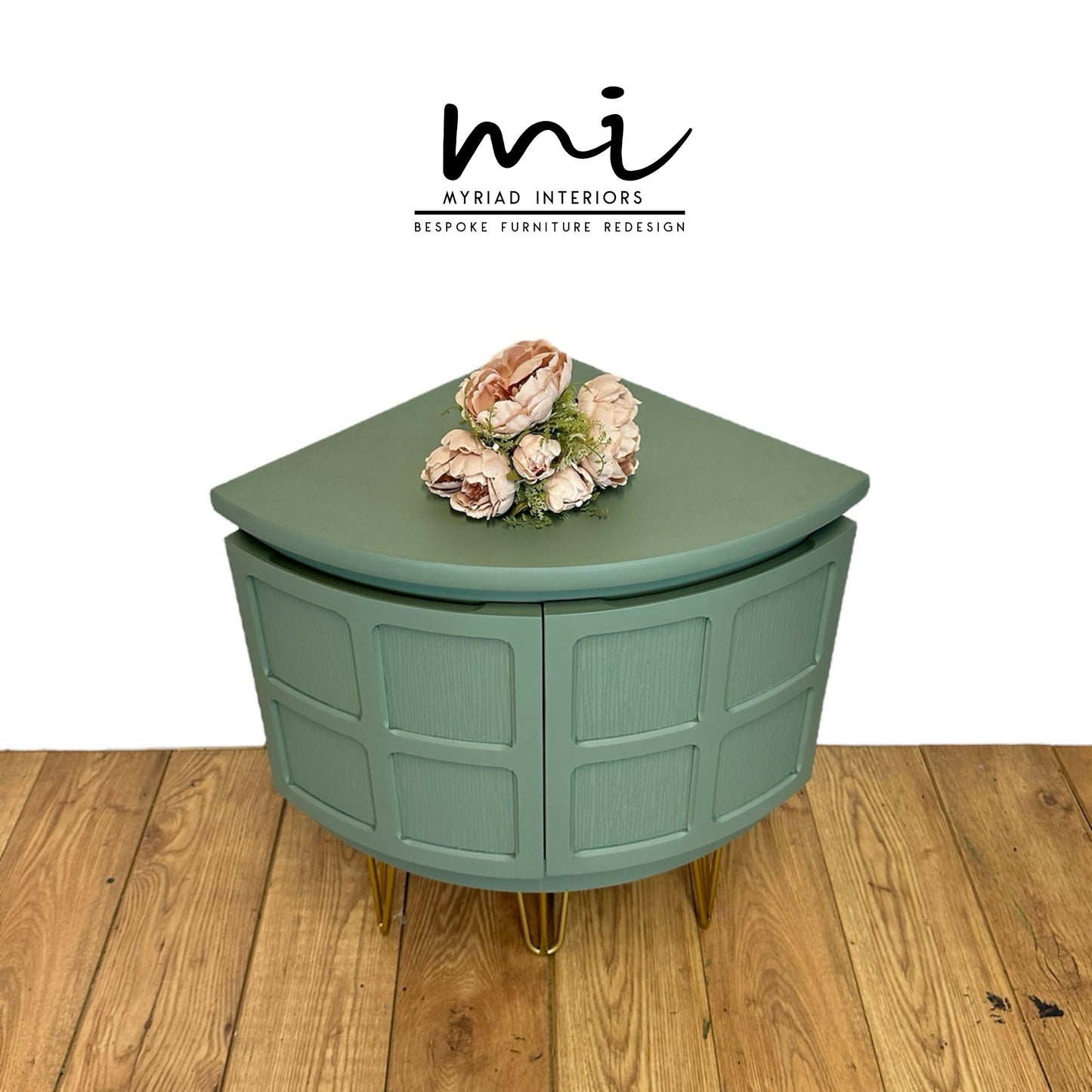 Made to Order Refurbished mid century modern Nathan large sideboard set, drinks cabinet, TV stand, media unit, sage green, decoupaged, cocktail, console