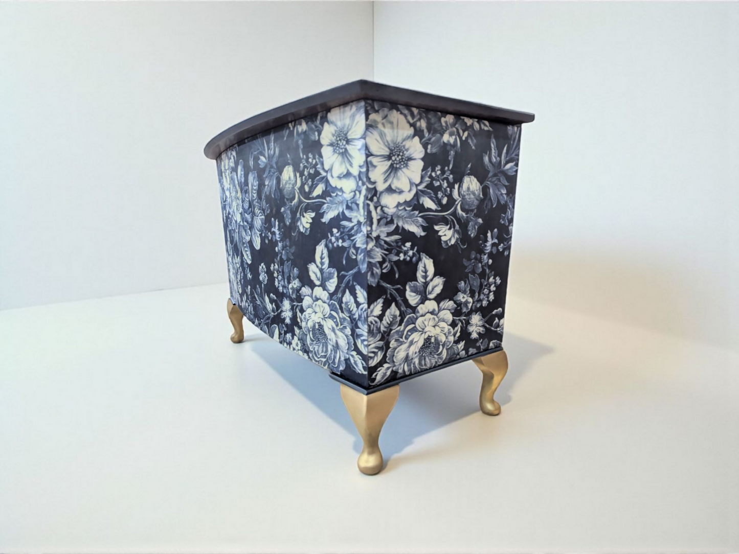 Vintage bedding blanket box ottoman navy blue floral chest