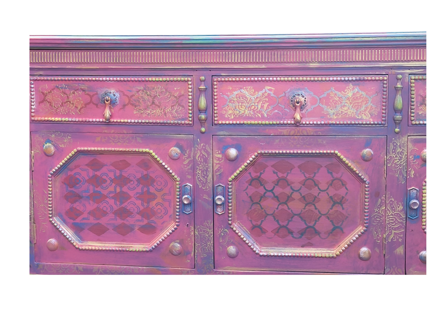 Boho Statement Cabinet. Hand Painted Vintage Sideboard. Colourful One of a Kind Furniture.