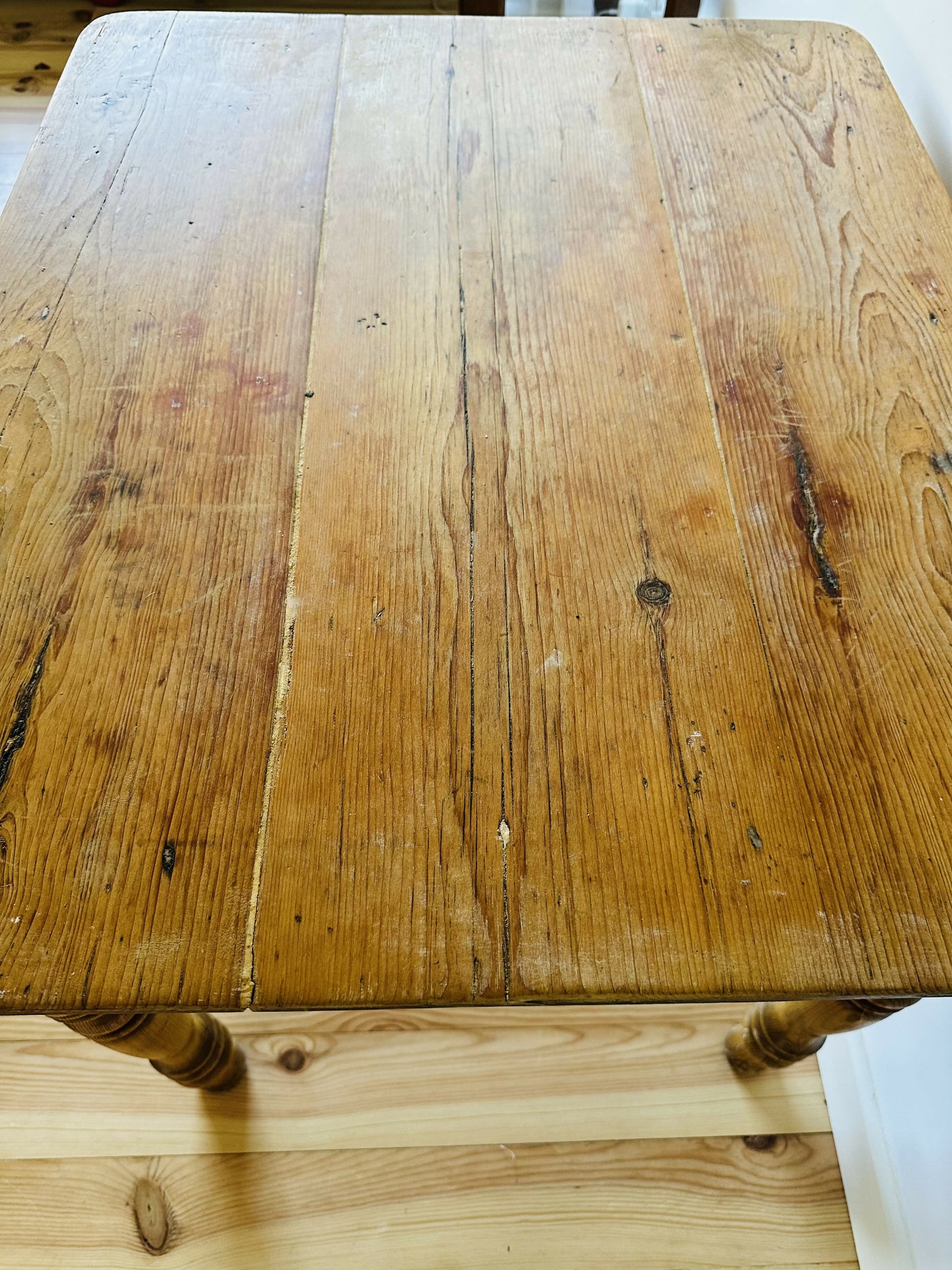 Antique Pine Table Scrub Top Rustic Kitchen Stripped Dining Table