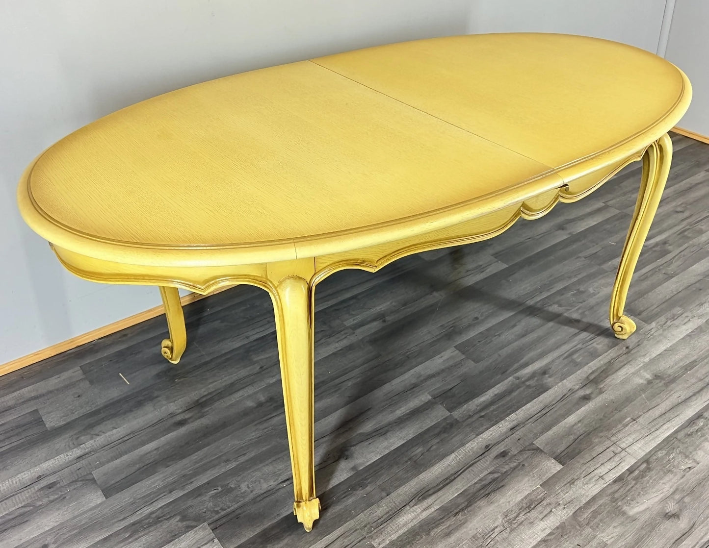 Vintage French Louis XVI Dining Table Set | Shabby Chic Oak Furniture | Includes 6 Upholstered Chairs Carved Detail LOT 4404