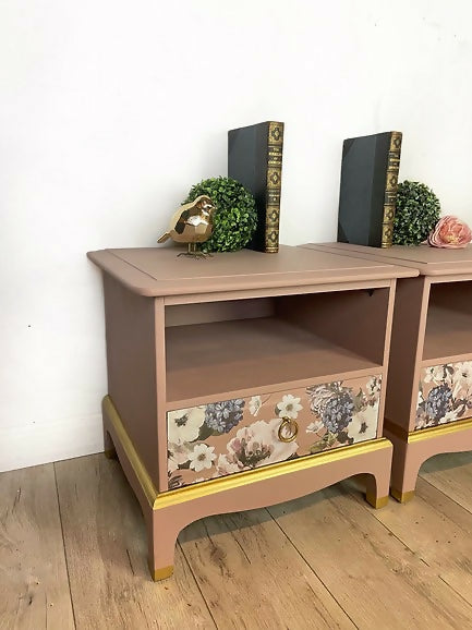 Stag Bedside Tables in Floral and Pink