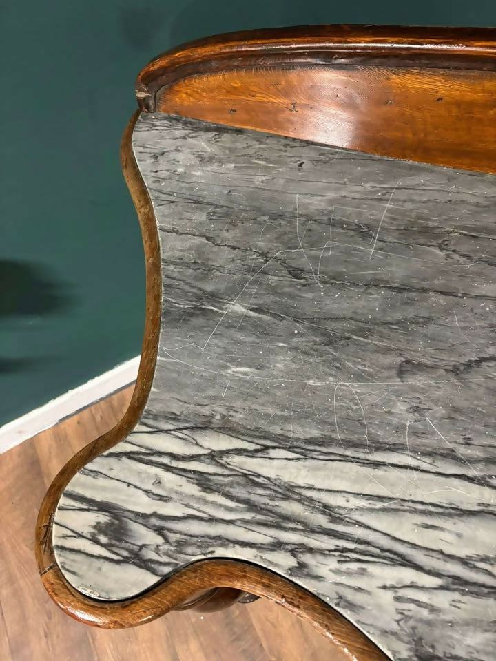 Victorian Mahogany Serpentine Front Console Table With Marble Topz