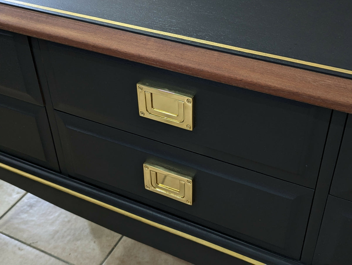 Stag minstrel black gold console table/ mid century modern vintage sideboard