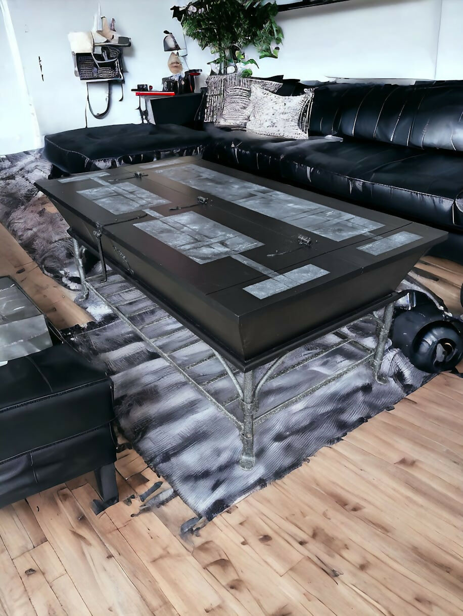Industrial Style Black & Grey Large Coffee Table with Lift Up Storage