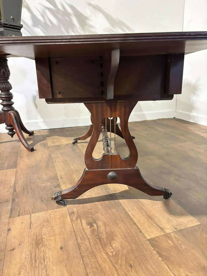 Vintage Mahogany Drop-Leaf Coffee Table with Tooled Leather Top