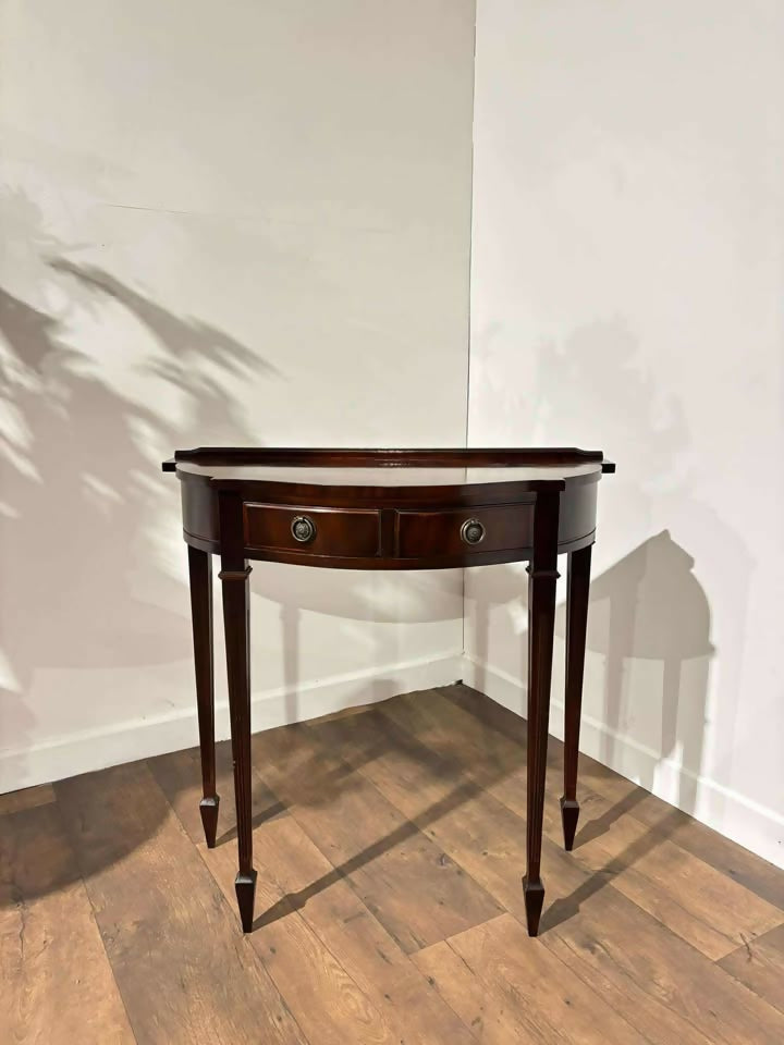 Reproduction Serpentine Front Two-Drawer Demi-Lune Side Table