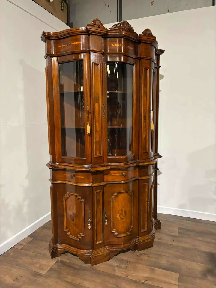 Reproduction Mahogany Continental Serpentine Fronted Display Cabinetc