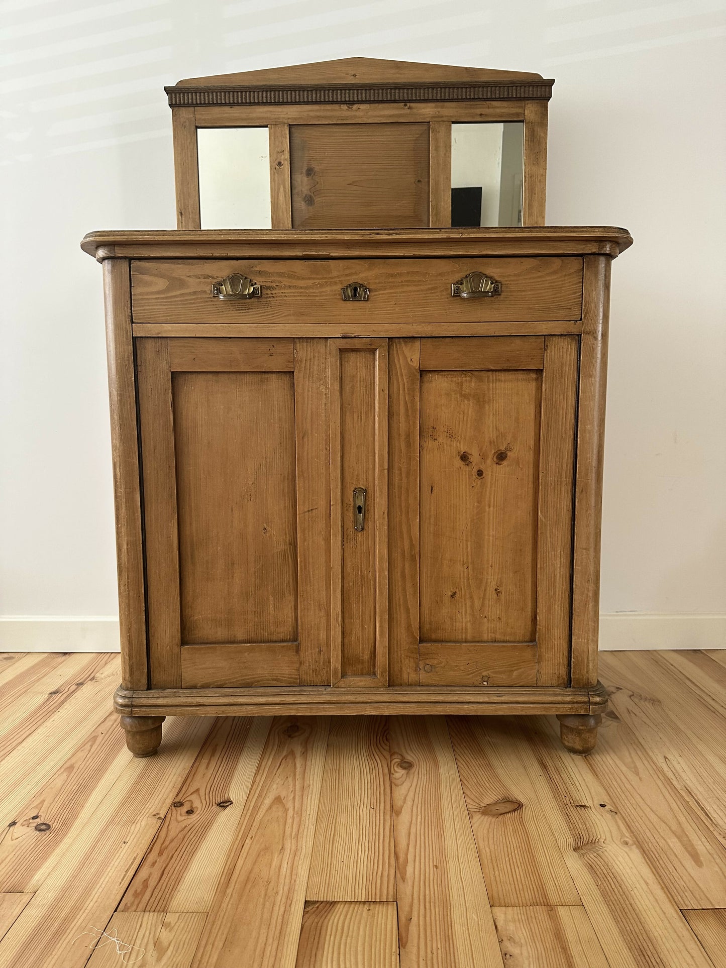 Antique Victorian Pine Chiffonier, Rustic Solid Wood Sideboard, Art Deco Handle Dresser, Natural Patina Storage Cabinet, Old English Buffet
