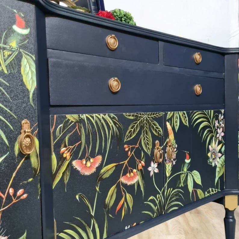Navy strongbow sideboard, vintage sideboard, tropical furniture