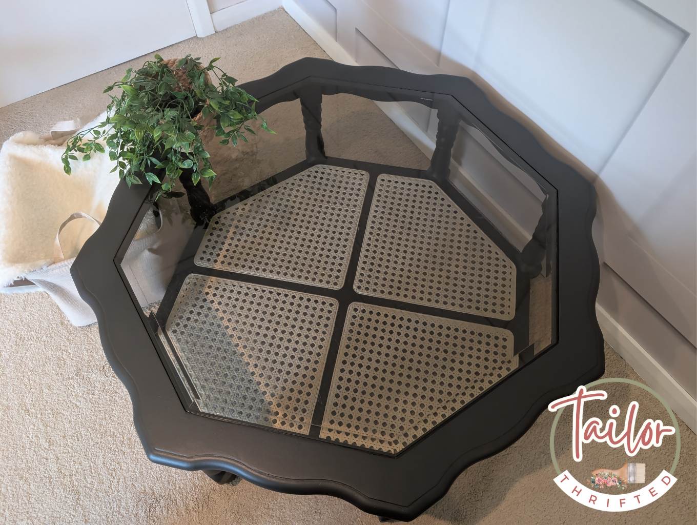 Tailor Thrifted Upcycled Vintage Cane and Glass Table Set 11