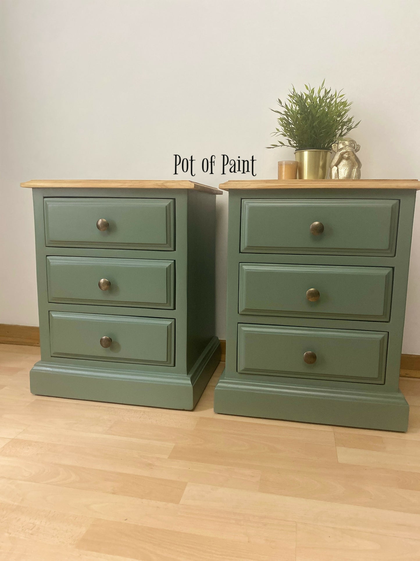 *****SOLD****Pair of Smoke Green Bedside Tables / cabinets