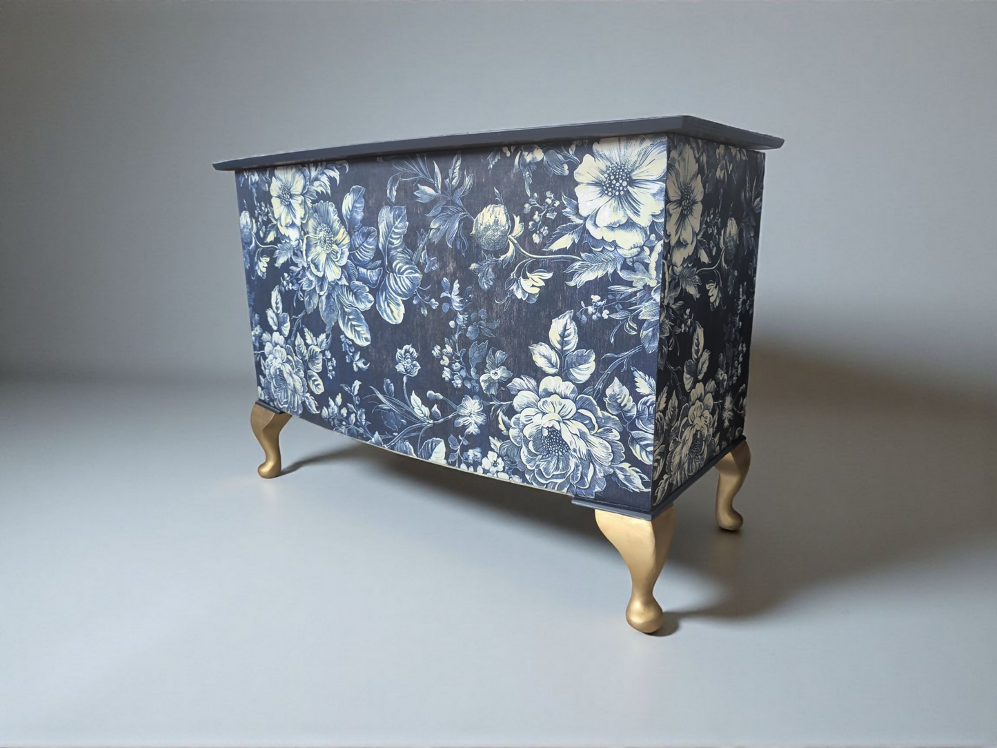 Vintage bedding blanket box ottoman navy blue floral chest