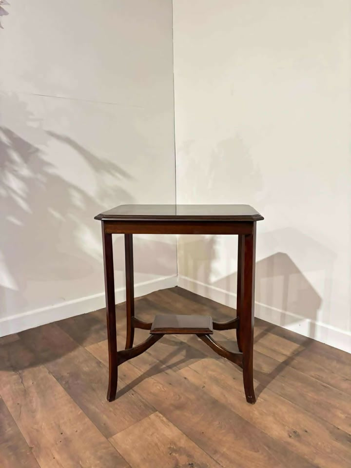 Edwardian Mahogany Window Table with Stretchered Undertierz