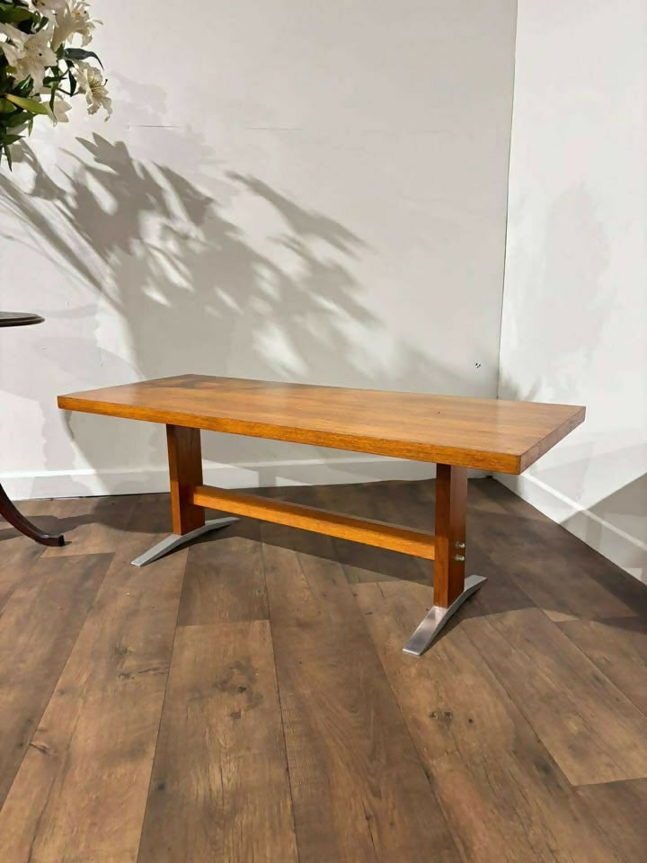 Mid Century Teak Coffee Table with Chrome Effect Legs