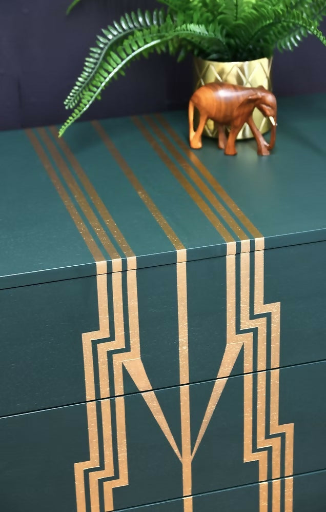 Mid Century modern Drawers,Green and Gold Chest of Drawers.