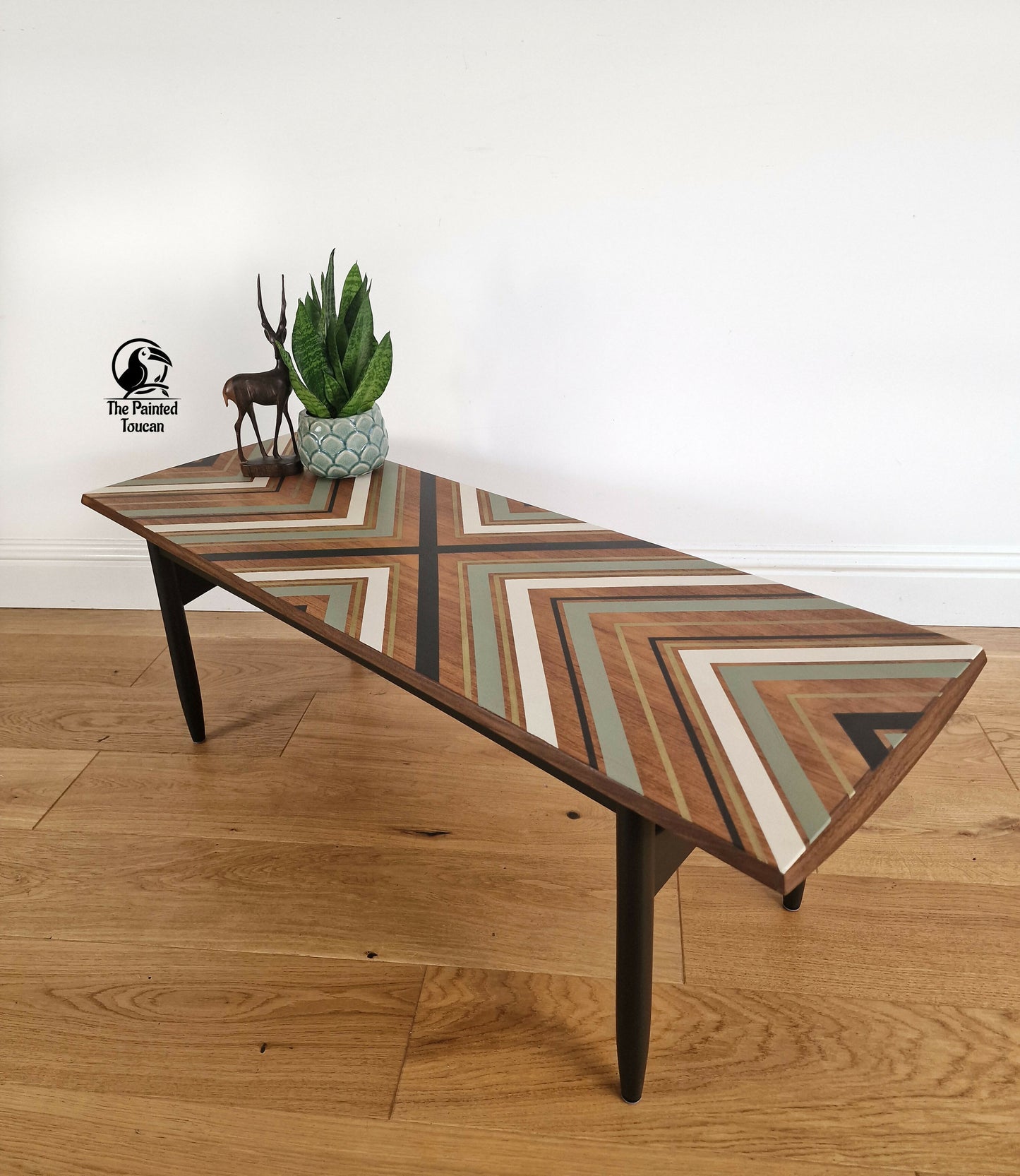 Large Mid-Century Teak Coffee Table customised with tape design