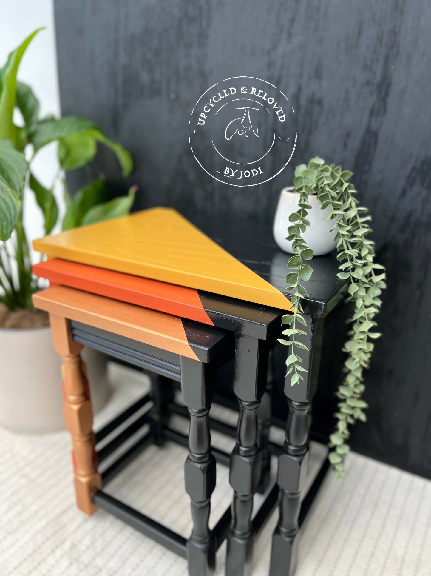 RETRO NEST OF TABLES IN BLACK, ORANGE & YELLOW