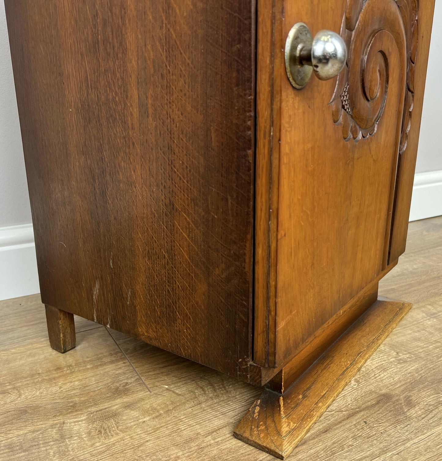 Bedside Table Antique French Art Deco Marble Top Oak Cabinet Nightstand LOT 6238