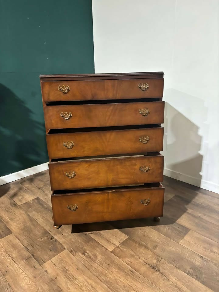 Vintage Walnut Five Drawer Chest5